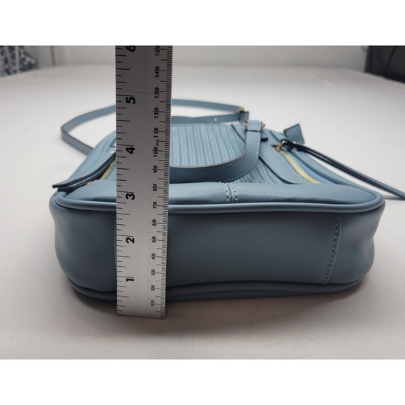 Simply Noelle Purse Handbag Crossbody Blue Woven Vegan Leather Zipper Adjustable - Picture 6 of 14